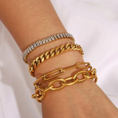 18K Gold Plated Stainless Steel Link Chain Paperclip Jewelry Waterproof Bracelets Punk Chunky Bracelet for Men Women