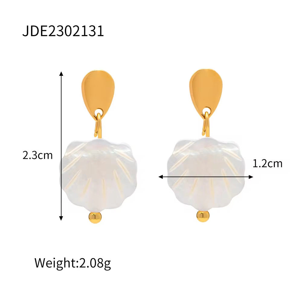 New Trendy 18K Gold Plating Ocean Style Stainless Steel Rings Set Scallop Shell Pendant Necklace for Women