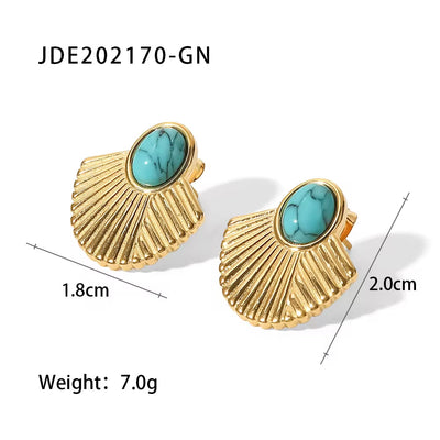 Turquoise Freshwater Pearl Evil Eyes 18K Gold Plated Stainless Steel Hoop Earrings for Women Jewelry