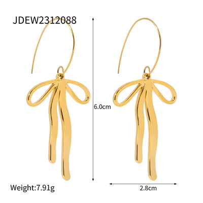 New Trend Bow Design Series Rings Gold Jewelry Stainless Steel Bow Pendant Necklace Earrings Sets