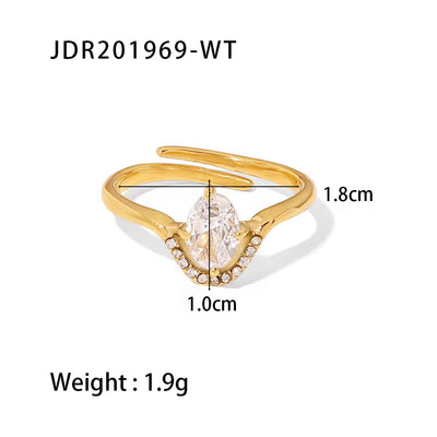 18K Gold Plated Stainless Steel Dainty Multi-Color Cubic Zirconia Stacking Adjustable Rings