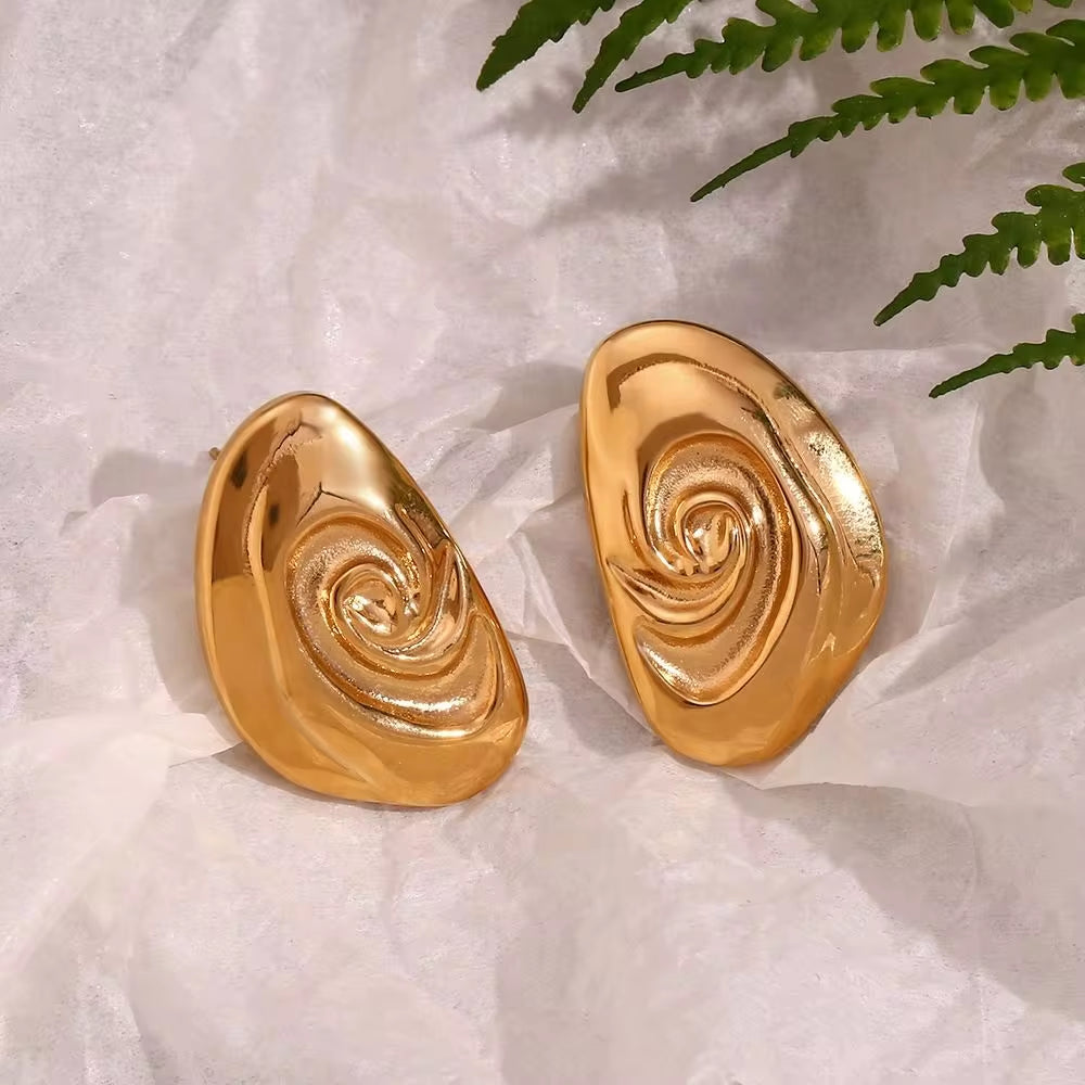 Conch Design Gold Plated Stud Earrings Tarnish Free Jewelry Stainless Steel Boucle D'Oreille