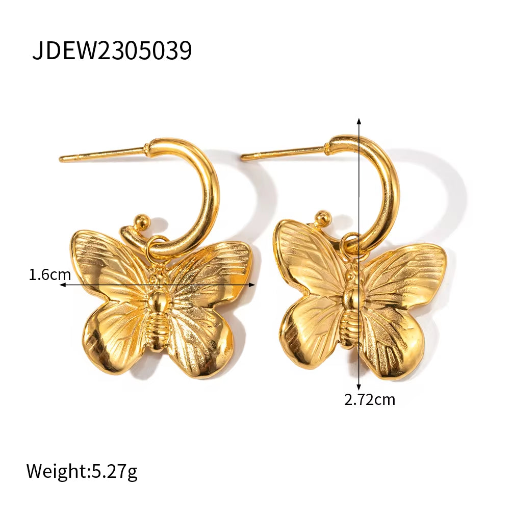 2023 New Trend 18K Gold Plated Butterfly Series Chunky Stainless Steel Open Rings Fashion Jewelry