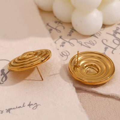 Vintage Jewelry Engraved Heart Stud Earrings 18K Gold Plated 316L Stainless Steel Jewelry