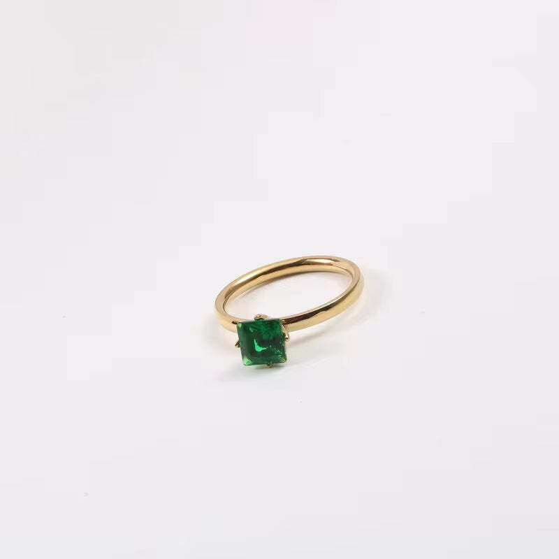 Tarnish Free & Waterproof 18K Gold Plated Emerald Ring for Women Stainless Steel Jewelry