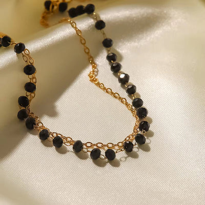 New Trendy 18K Plated Stainless Steel Jewelry Double Layer Black Glass Bead Chain Bracelet for Women