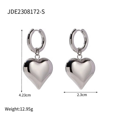 18K Gold Plated Waterproof Stainless Steel Chunky Hoop Huggie Heart Shape Pendant Earring Women