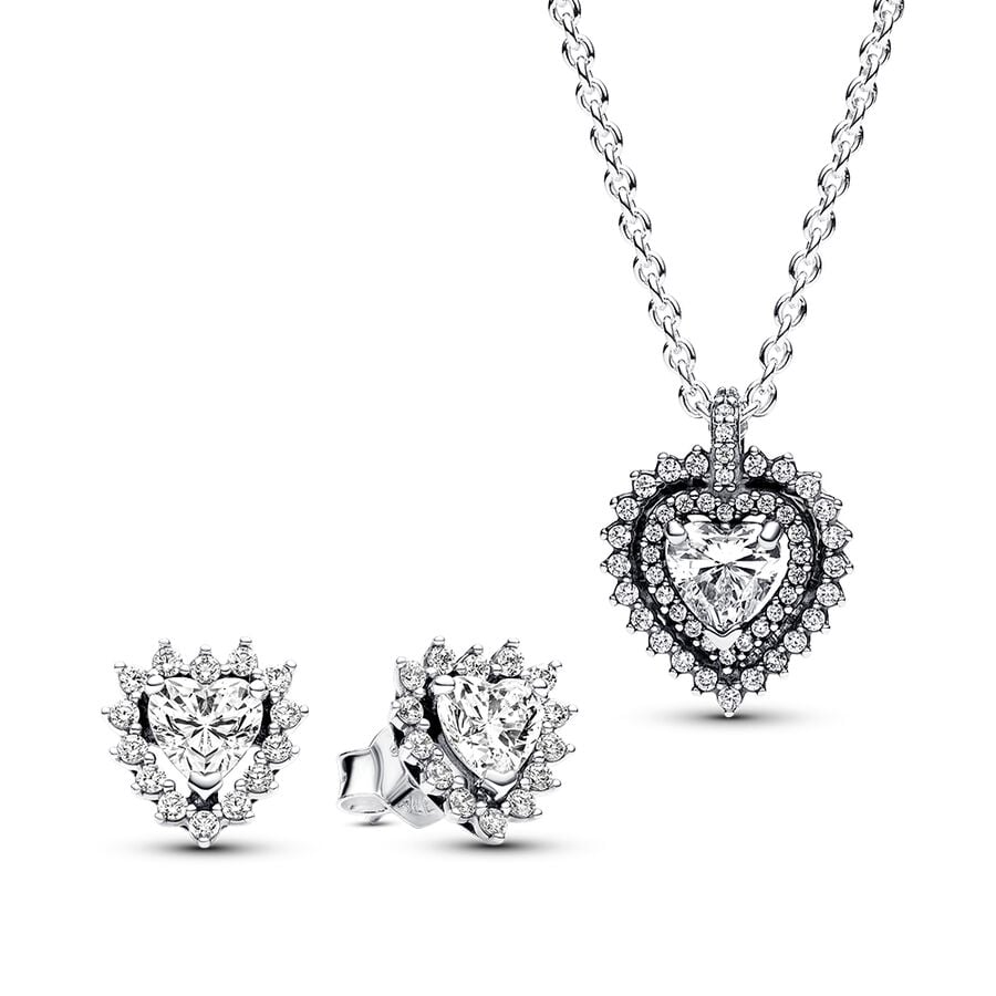 Sparkling Double Heart Halo Jewelry Gift Set B802371