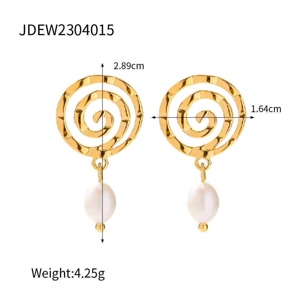 Hot Sell Gold Plated Stainless Steel Geometric Spiral Stud Earrings and Rings Sets for Women Jewelry