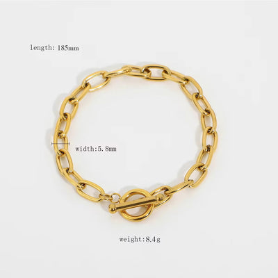 18K Gold Plated Stainless Steel Link Chain Paperclip Jewelry Waterproof Bracelets Punk Chunky Bracelet for Men Women