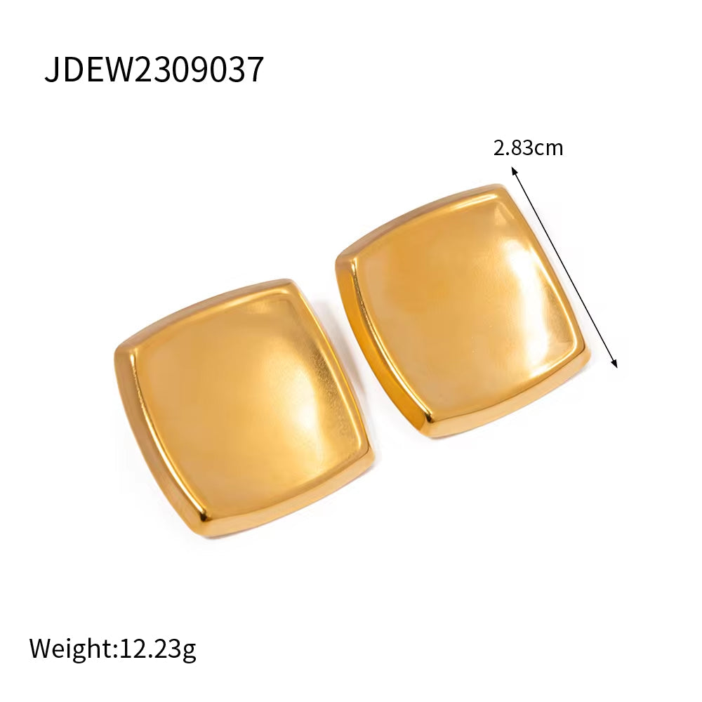 Fashionable 18K PVD Gold Stainless Steel Earrings Geometric High Polish Smooth Square Shape Snail Earring