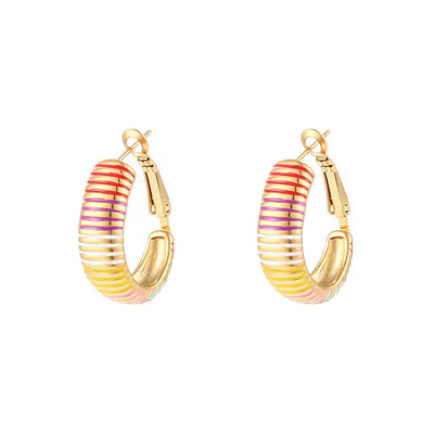 2024 Fashion 18K Gold Stainless Steel Colorful Stripes Buckle Inspired Earrings