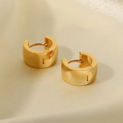 Titanium Steel 18K Gold Plated Smooth Wide Face Ear Buckle Earrings Fashion Jewelry for Gift