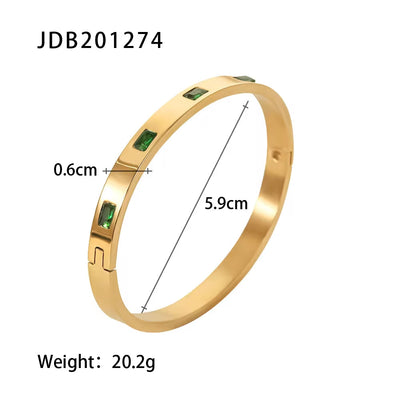 Trendy Zircon Inlaid Open Bracelet Gold Cuff Bangle 18K Gold PVD Plated Stainless Steel Bangle for Women