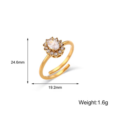 Drop Shipping Oval Zircon Ring Flower Design Adjustable Rings Waterproof Gold Plated Jewelry