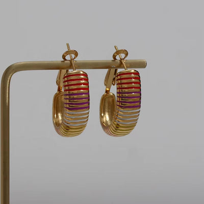 2024 Fashion 18K Gold Stainless Steel Colorful Stripes Buckle Inspired Earrings