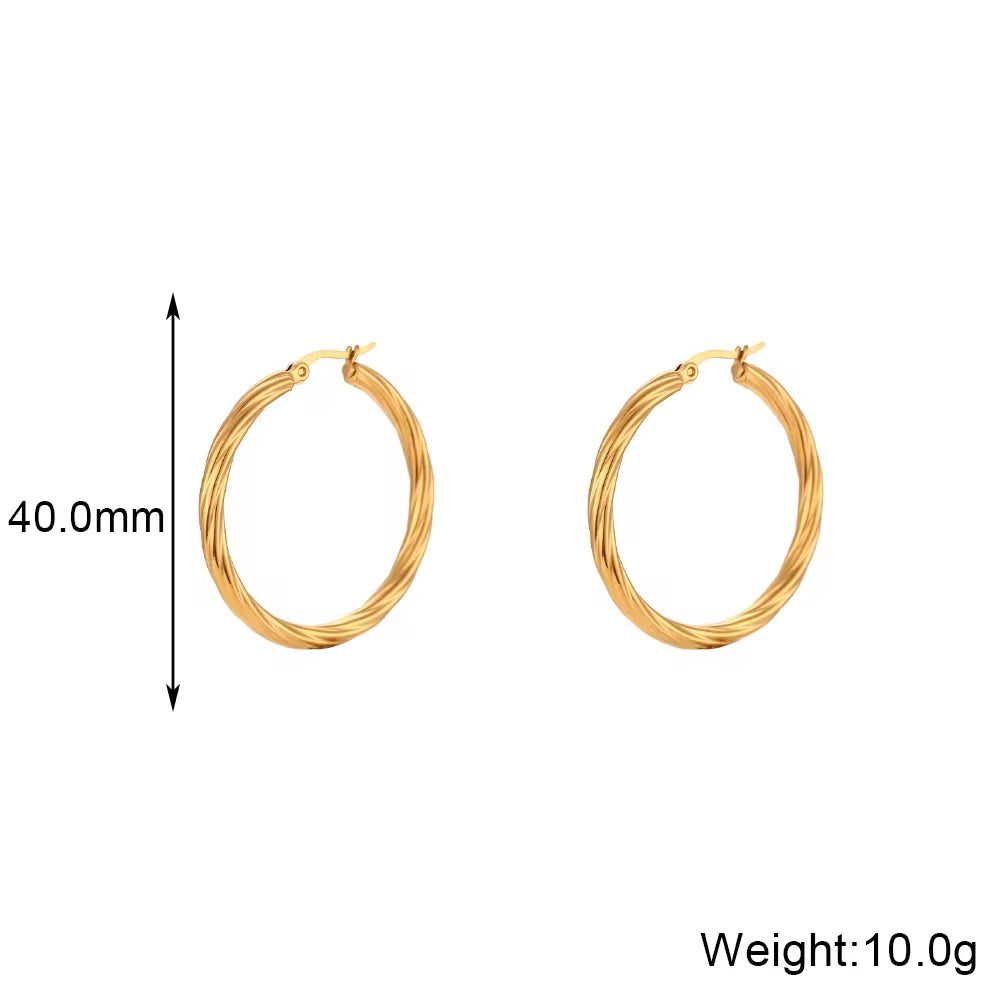 Drop Shipping Croissant Texture Hoop Earring Tarnish Free 18K Gold Plated Stainless Steel Ladies Earrings Women Jewelry