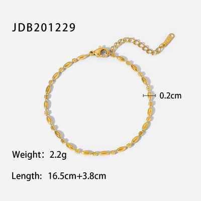 Classic Oval Beads Pure Chain Minimalist Stainless Steel 18K Gold-Plated Jewelry Bracelet for Women