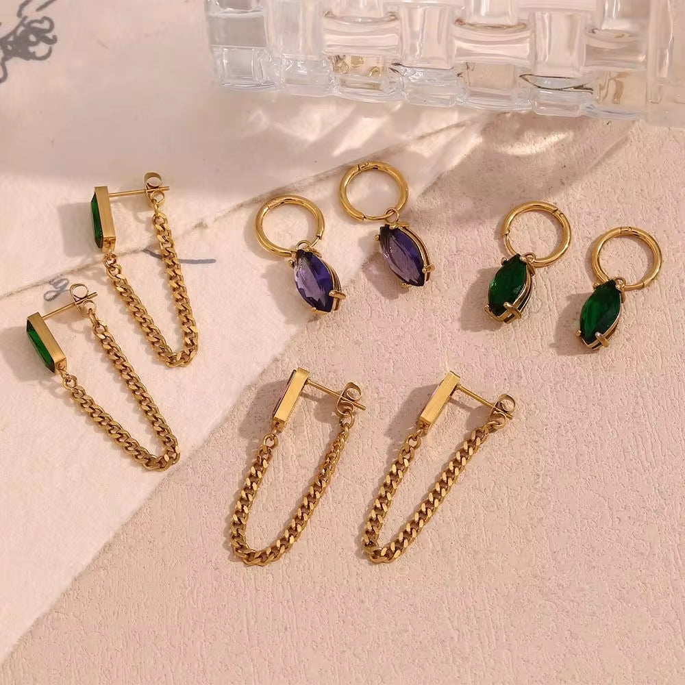 Luxury Zircon Earrings Set Gold Plated Party Jewelry Waterproof Stainless Steel Earrings Wholesale Bulk