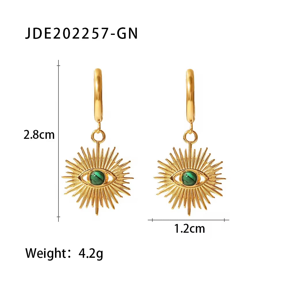 18K Gold Plated Natural Stone Evil Eyes Hollow Multi Color Design Stainless Steel Drop Earrings