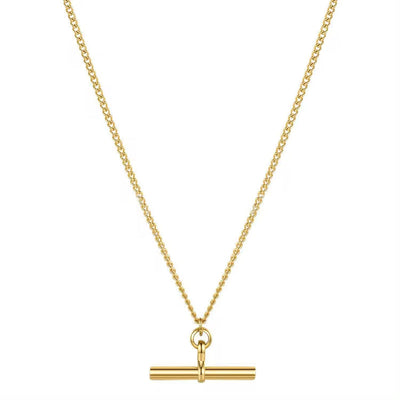 18K Gold Plated Stainless Steel T-BAR NECKLACE Jewelry Bon Long Pendant Necklace