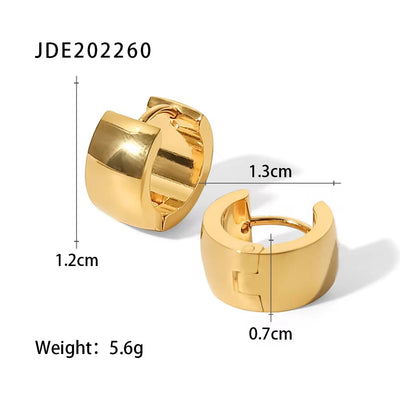 Titanium Steel 18K Gold Plated Smooth Wide Face Ear Buckle Earrings Fashion Jewelry for Gift