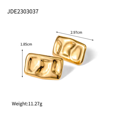 Low Key Luxury Gold Plated Earrings 18K Stainless Steel Jewelry Hammered Texture Stud Earrings Set