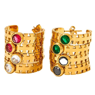 Wholesale Tarnish Free Jewelry 18K Gold Plated Stainless Steel Hook Earrings Colorful Cz Crystal Hoop Earrings for Women