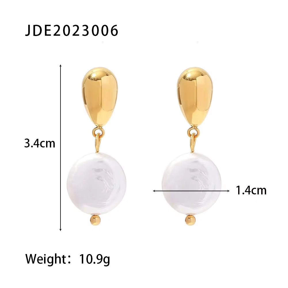 Ins 18K Gold Plated Earring Stainless Steel Natural Freshwater Pearl Pendant Earrings for Women