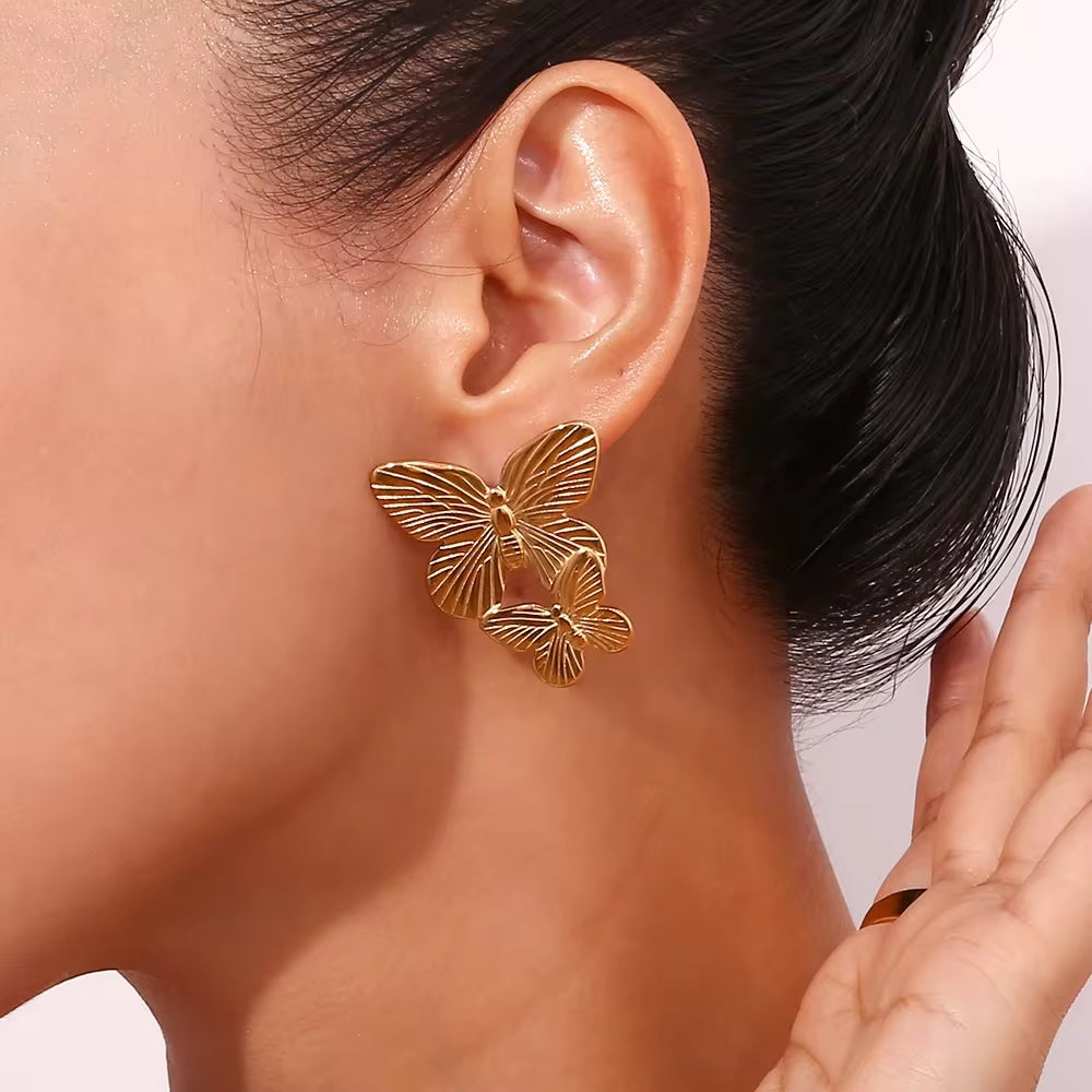 Butterfly Earrings Gold Plated Jewelry Drop Earrings anti Tarnish Jewelry Stainless Steel Earrings