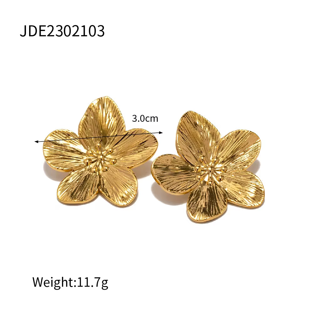 New Trendy Stainless Steel Jewelry Butterfly Stud Earring Charm 18K Gold Plated Flower Turquoise Opening Rings