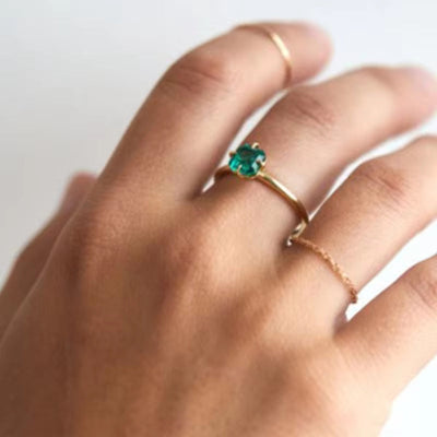 Tarnish Free & Waterproof 18K Gold Plated Emerald Ring for Women Stainless Steel Jewelry