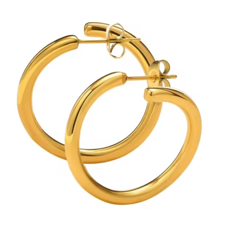 Popular Gold Plating Smooth Circle Earrings Chic Fade Never Fade Stainless Steel round Circle Hoop Earrings