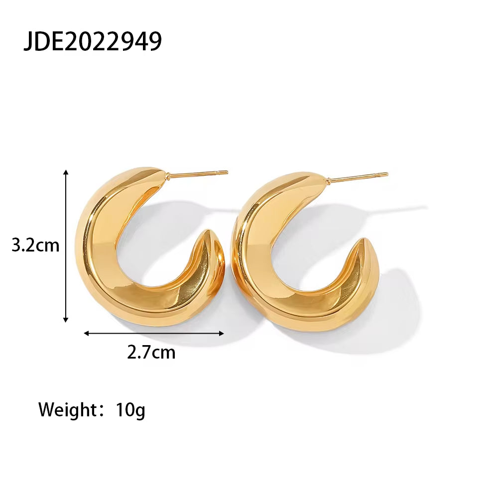 Hypoallergenic Heart Geometric C 18K PVD Gold Plated 316L Stainless Steel Chunky Hollowed Statement Earrings