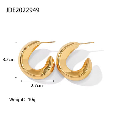 Hypoallergenic Heart Geometric C 18K PVD Gold Plated 316L Stainless Steel Chunky Hollowed Statement Earrings