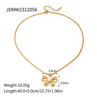 New Trend Bow Design Series Rings Gold Jewelry Stainless Steel Bow Pendant Necklace Earrings Sets