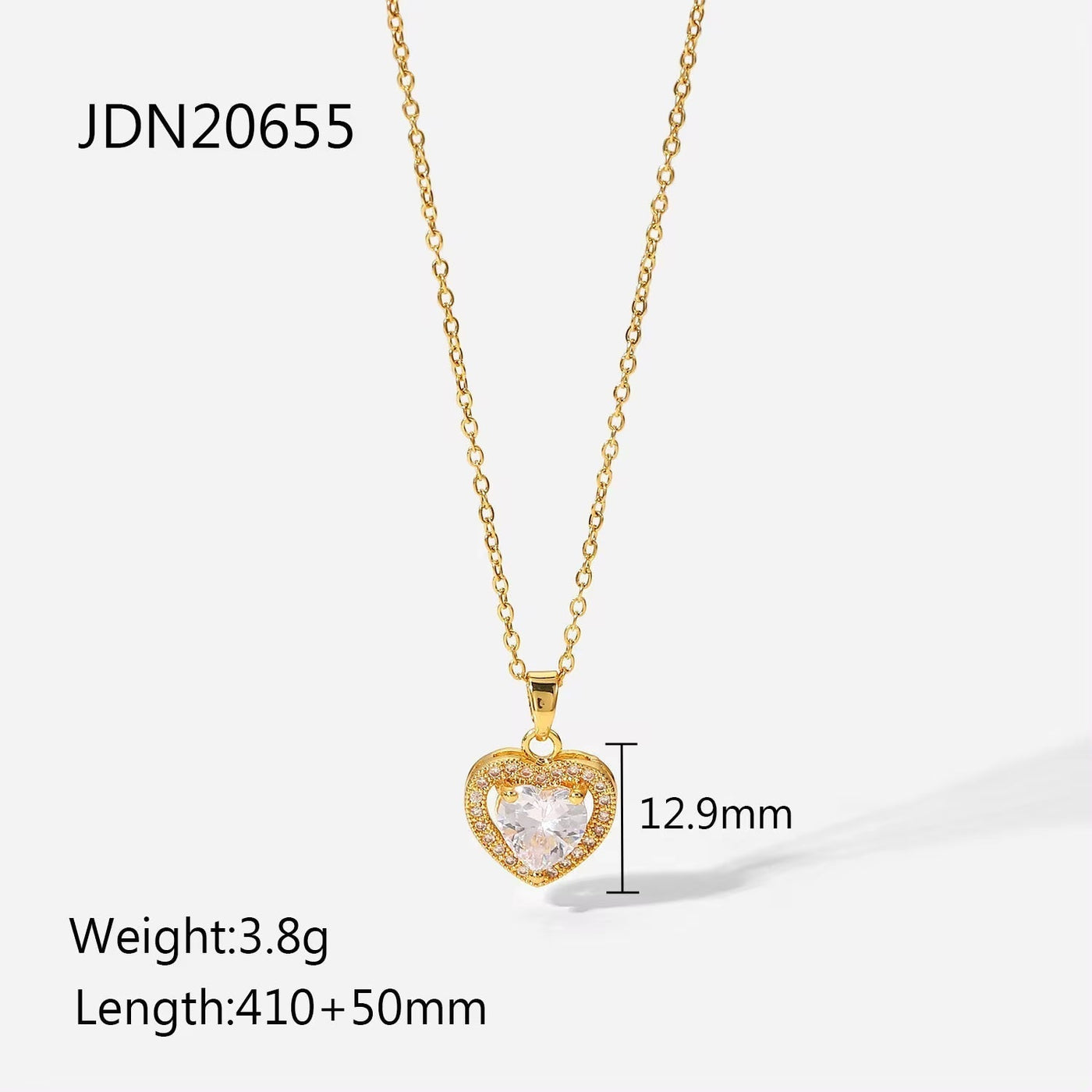 Exquisite Women Wedding Bridal Jewelry Stainless Steel Gold Large Single Shiny Crystal Heart Pendant Necklace for Engagement