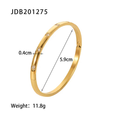 Trendy Zircon Inlaid Open Bracelet Gold Cuff Bangle 18K Gold PVD Plated Stainless Steel Bangle for Women