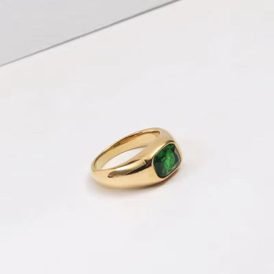 Tarnish Free 18K Gold Plated Chunky Green Zircon Stainless Steel Rings for Women Statement Rings Waterproof Jewelry