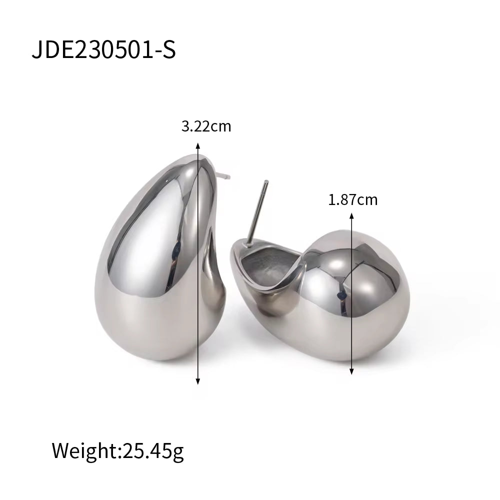 Anti-Tarnish Steel Grey Stainless Steel Chunky Earring Women Luxury Hoop Water Tear Drop Stud Earrings