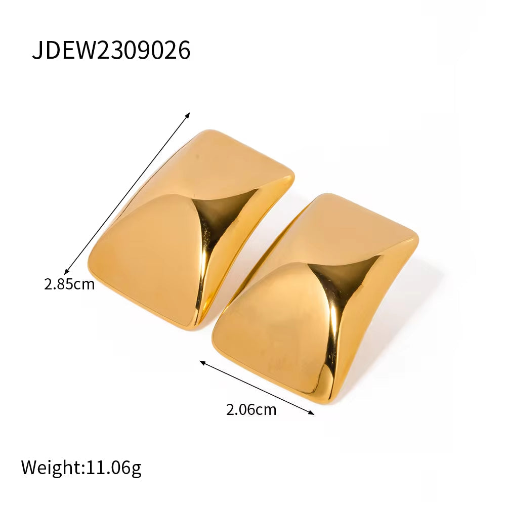 Fashionable 18K PVD Gold Stainless Steel Earrings Geometric High Polish Smooth Square Shape Snail Earring