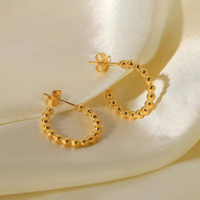 Ins Trend Small round Beads Gold Plated C-Shaped Earrings Stainless Steel Jewelry Stud Earrings for Gift