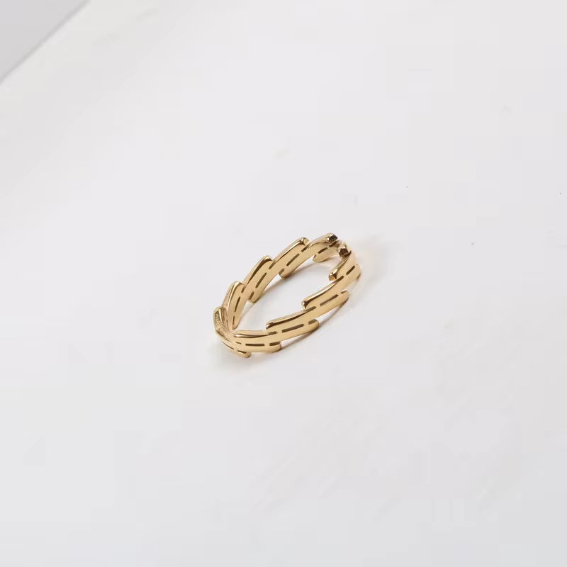 18K Gold Plating Stainless Steel Two Step Step Wall Shape Women Stacking Ring