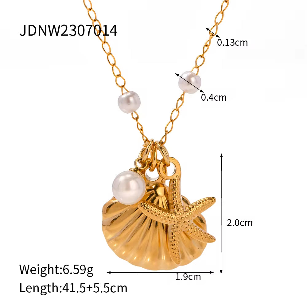 Unique Earrings 18K Gold Plated Stainless Steel Texture Scallop Shell Shape Necklace and Earring Set