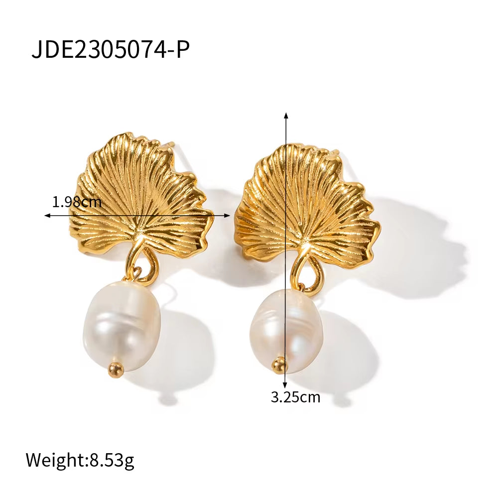 Fashion Jewelry Stainless Steel Wave CC Hoop Earring 18K Gold Plated Freshwater Pearl Drop Earring