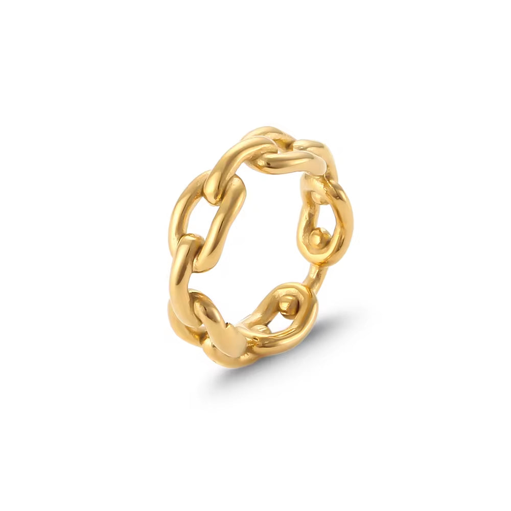 Tarnish Free Stainless Steel Chain Ring PVD Gold Plated Chain Ring Minimalist Rings Women Jewelry