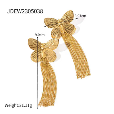 2023 New Trend 18K Gold Plated Butterfly Series Chunky Stainless Steel Open Rings Fashion Jewelry