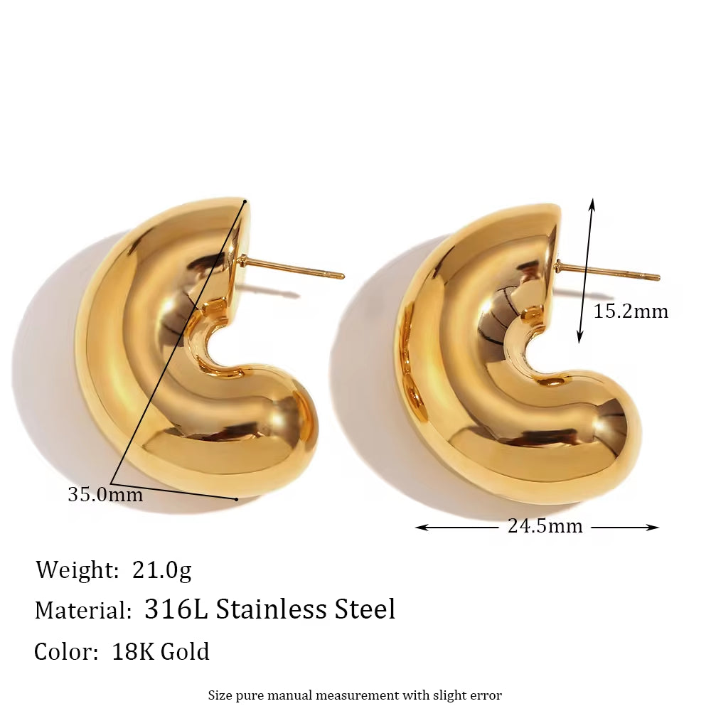 Hollow Half Hoop Earrings Gold Plated Stud Earrings for Women Stainless Steel Christmas Jewelry