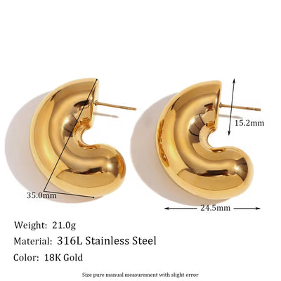 Hollow Half Hoop Earrings Gold Plated Stud Earrings for Women Stainless Steel Christmas Jewelry