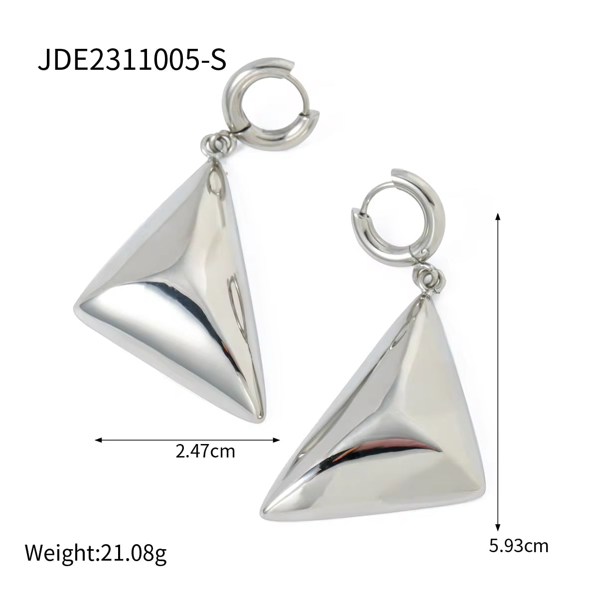 Chunky 18K High Polish Stainless Steel Jewelry Bangle Geometric Smooth Triangle Earring Necklace Set Clean Fit